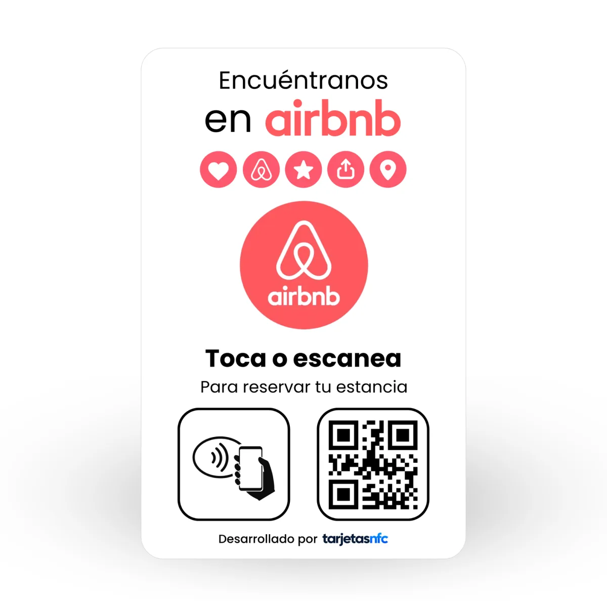 Tarjeta NFC para reseñas de Airbnb con chip NFC y código QR