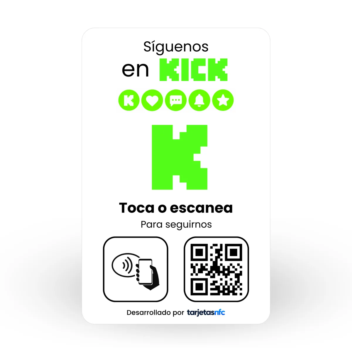 Tarjeta NFC para Kick con chip NFC y código QR