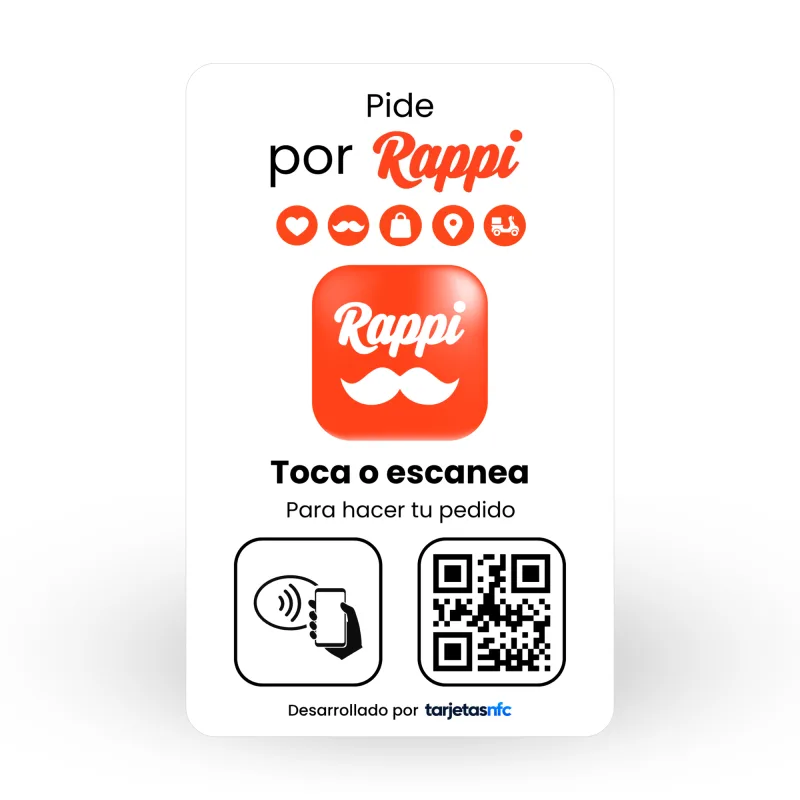Tarjeta NFC para Rappi con NFC y código QR