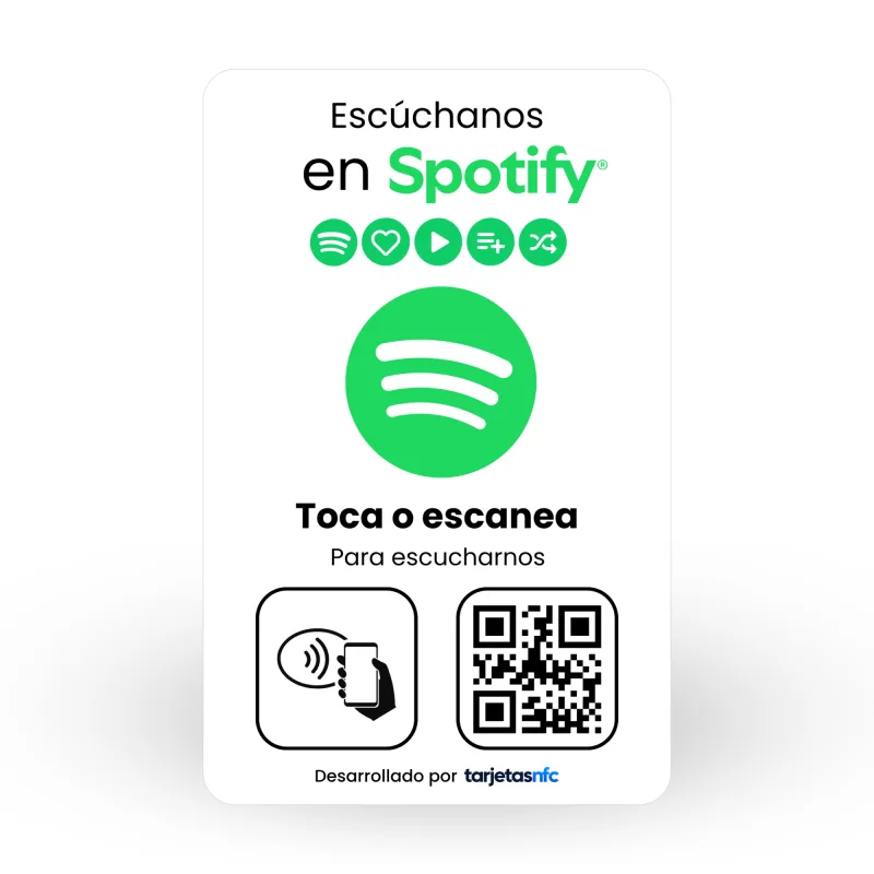 Tarjeta NFC para Spotify con NFC y código QR
