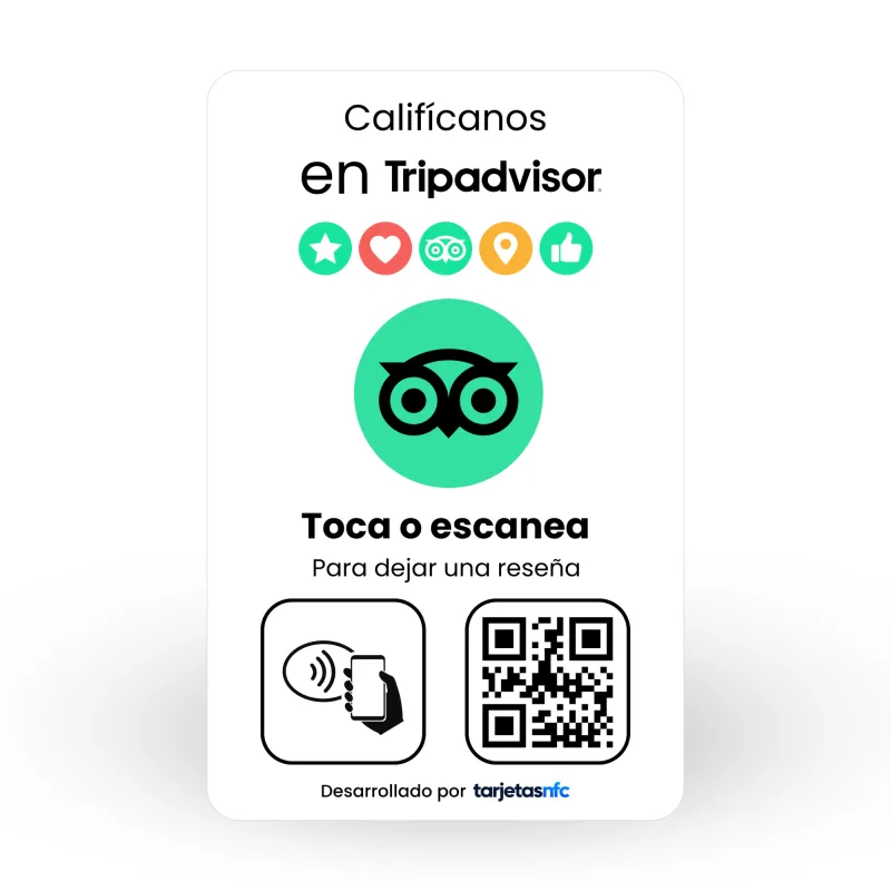 Tarjeta NFC para reseñas de TripAdvisor con NFC y código QR